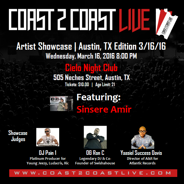 McmgRecordings's tweet photo. I'm performing at Austin, TX Edition 3/16/16! For tickets: https://t.co/bPr9nhHY9a #Coast2Coast https://t.co/De6Ssw3cJF