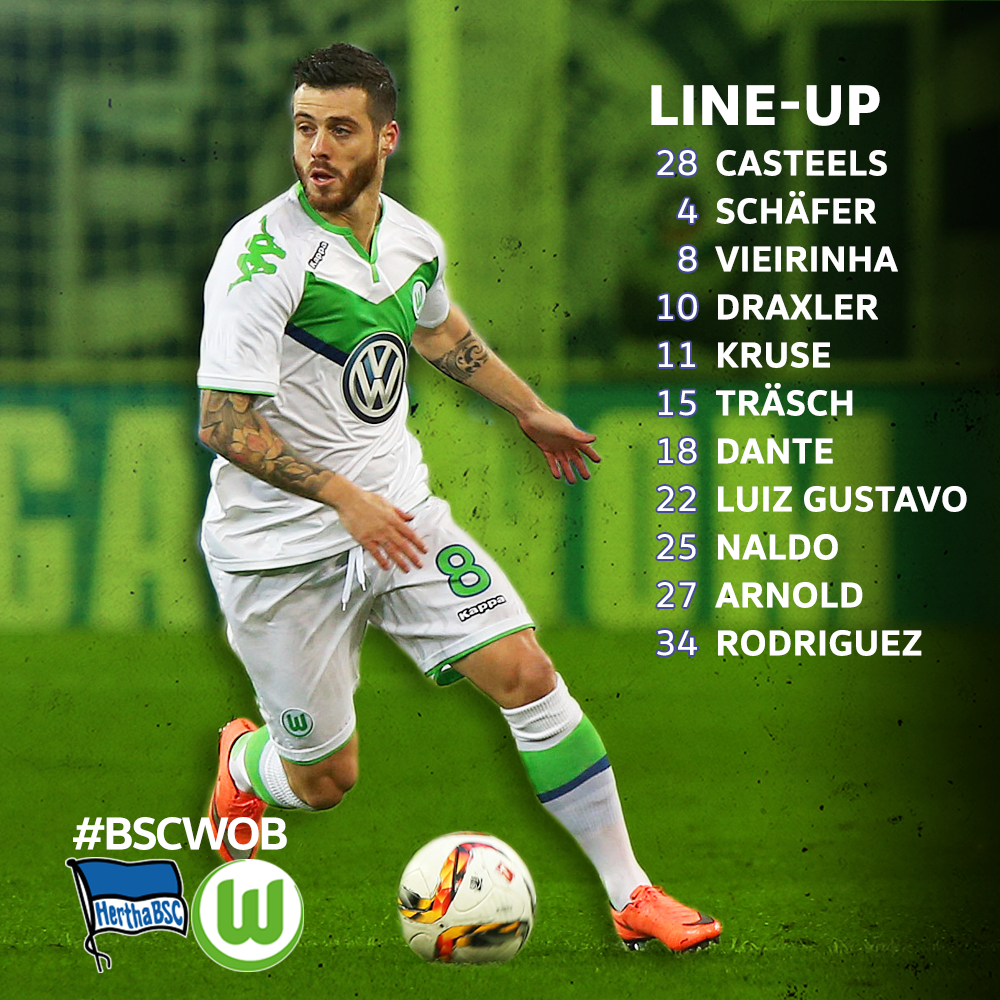 VfL_Wolfsburg's tweet photo. VfL-StartXI: Casteels - Träsch, Naldo, Dante, Rodriguez - Arnold, Luiz Gustavo - Vieirinha, Draxler, Schäfer - Kruse https://t.co/Yi5ZPfu5Qr