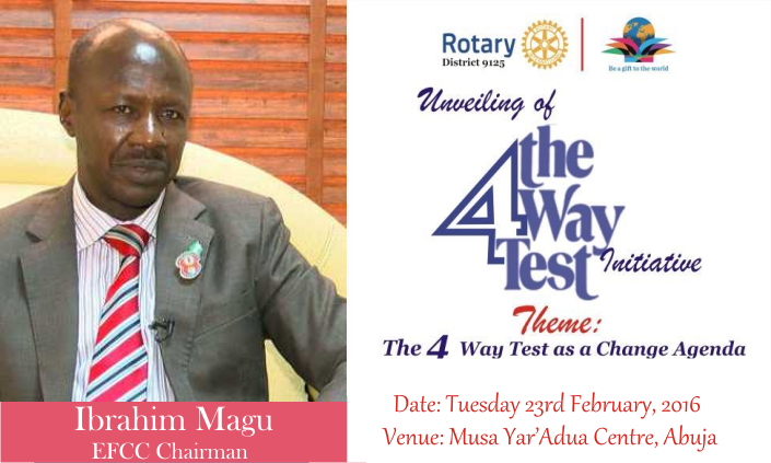 MikeOmotosho's tweet photo. Join Ibrahim Magu (EFCC Chairman) as we discuss #The4WayTest as a Change Agenda. Powered by @Rotary9125 https://t.co/0KS6ychAX9
