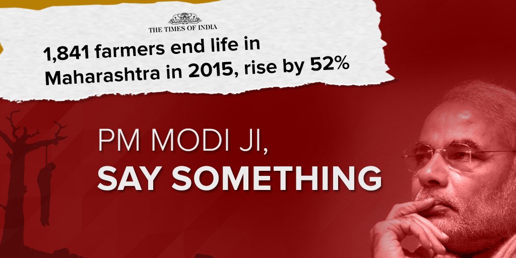 INCIndia's tweet photo. महाराष्ट्र में 2015 में 1841 किसानों ने आत्महत्या की जो कि 2014 की तुलना में 52% ज्यादा हैंI ज़िम्मेदार कौन? https://t.co/M7ZOYAS5ZC