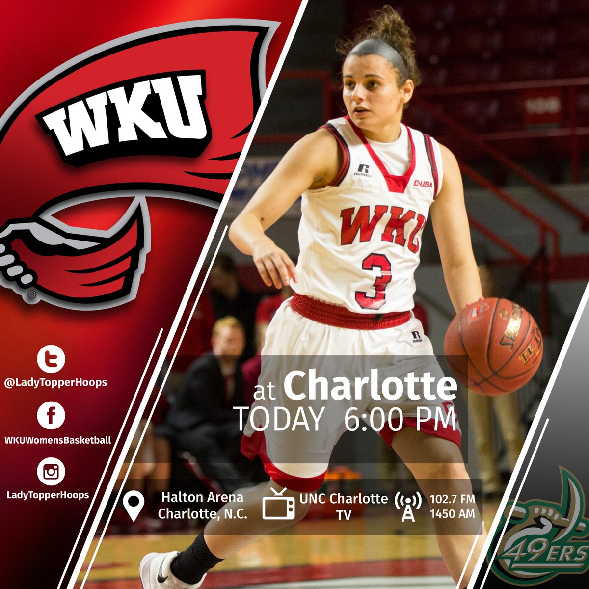 LadyTopperHoops's tweet image. TODAY at 6PM (CT)! WKU takes on Charlotte in a C-USA road clash inside Halton Arena! #GoTops #NextChapter