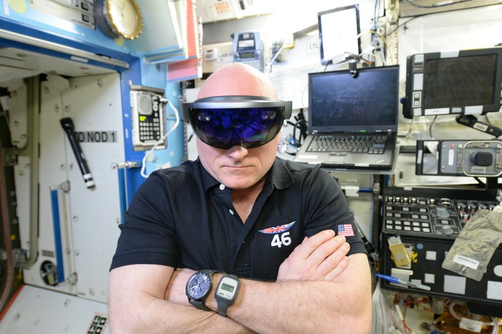 This #saturdaymorning checked out the @Microsoft #HoloLens aboard @Space_Station! Wow! #YearInSpace