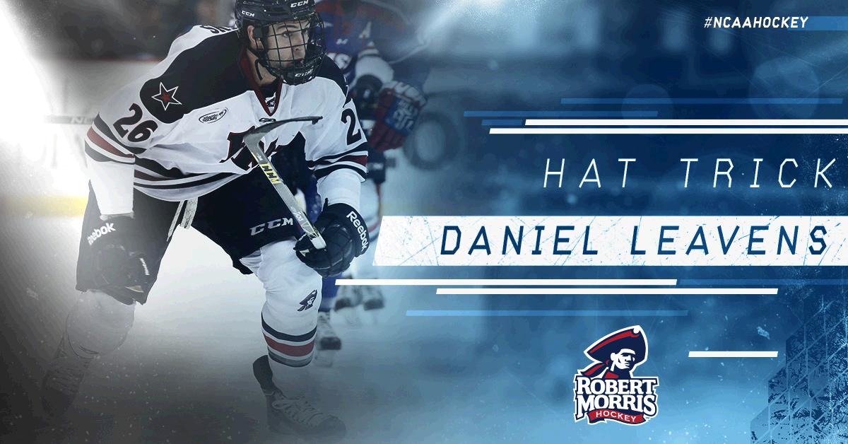 NCAAIceHockey's tweet photo. ICYMI - Daniel Leavens of Robert Morris had the only hat trick last night in a 7-4 win at Air Force. https://t.co/6w4V2HSM1i