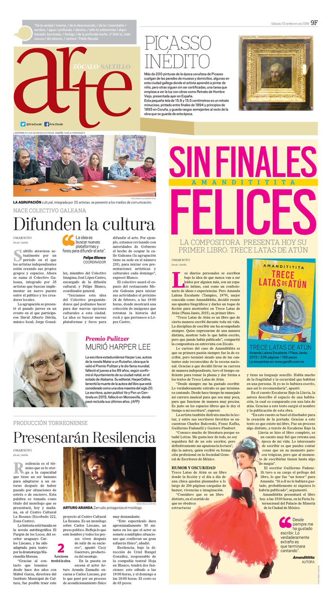 ArteZocalo's tweet photo. '@amandititita reunió sus apuntes biográficos, con un toque de ficción, en #TreceLatasdeAtún https://t.co/OqXvVYKbRk https://t.co/TcEQJxBWY4