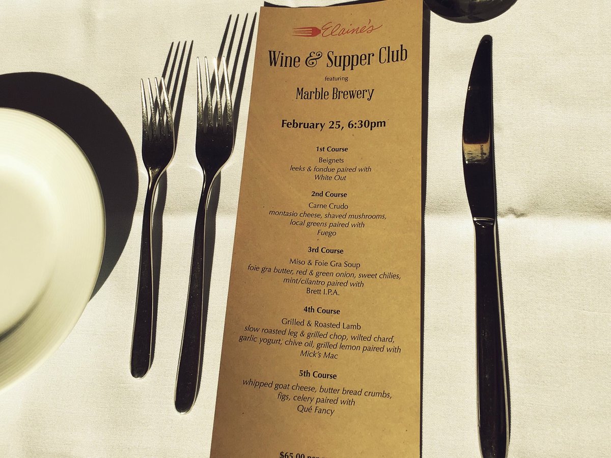 MarbleBrewery's tweet photo. Join us Thursday for our 1st #beerdinner @elainesnobhill!! https://t.co/SEdC8cUD93 https://t.co/sZHc3eRr4N