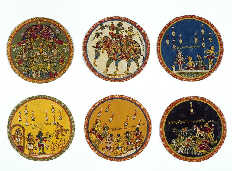 JAJafri's tweet photo. #Ganjifa cards, starched #cotton, painted&amp; lacquered; #Orissa #Odisha 19thC #Ramayana scenes https://t.co/entBhvNdtC https://t.co/YiP3r0DKu7
