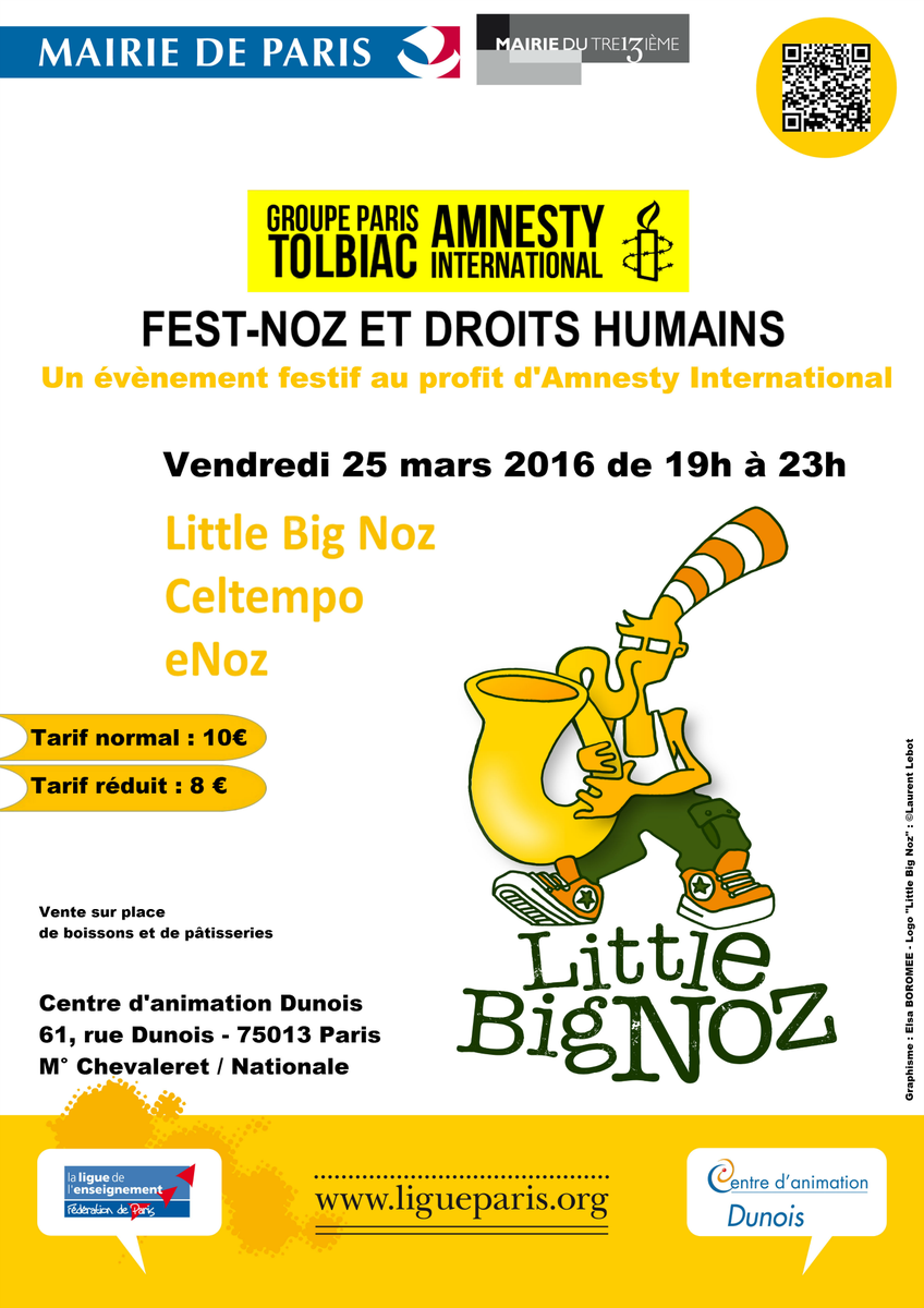 AmnestyParis's tweet photo. [save the date!] Fest-noz au bénéfice de Amnesty Paris le vendredi 25 mars à 19h au Centre Dunois, @Paris 13e. https://t.co/ypMHvC06dx