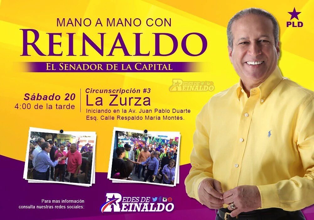 AmoMiQuisqueya's tweet photo. Nosotros no perdemos de vista a nuestro candidato @ReinaldoPared hoy nos vamos al Mano a Mano #LaZurzaConReinaldo. https://t.co/700o8LEwZs