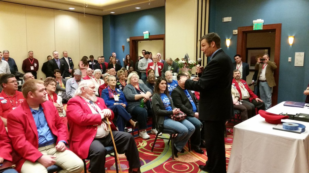PeterQHancock's tweet photo. Kobach boasts abt being sued by ACLU and "the communist League of Women Voters."  #ksgop convention https://t.co/YmulpCHIeP