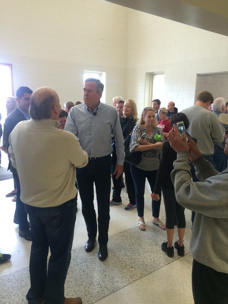 BrettDoster's tweet photo. .@JebBush snags one vote at a time in Daniel Island. Lines out the door. #allinforjebsc https://t.co/gEAJTmI3uJ