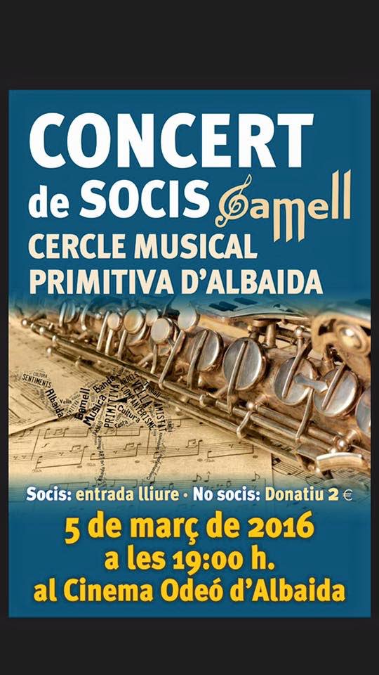 Recordeu, el proxim día 5 de Març, Concert dels socis.
Carmen, Persis... entre altres, no t'ho pots pedre!🎷🎺