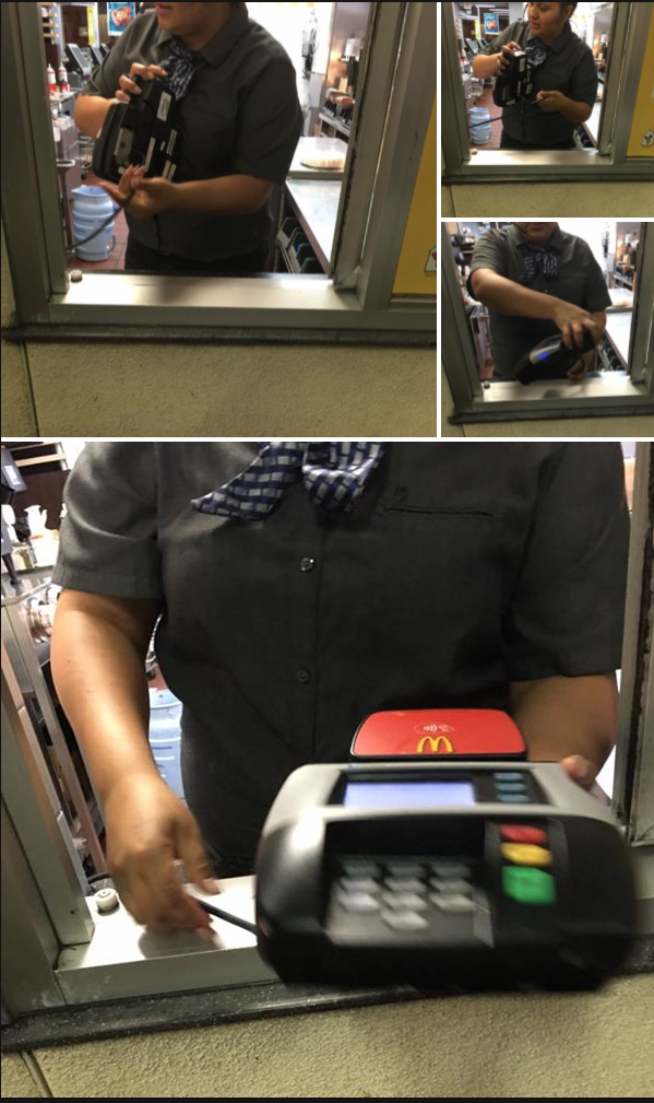 oceanwest's tweet photo. The ridiculousness of using ApplePay at a McDonalds drive thru. #applepayfail #mcdonalds https://t.co/qGsfwlkRJM
