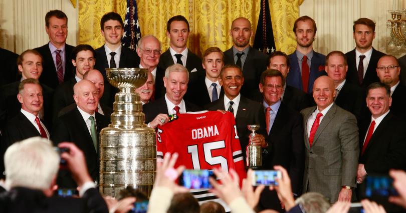 Watch President Obama welcome the #Blackhawks to the White House for the third time. - sot.ag/4Qtjz