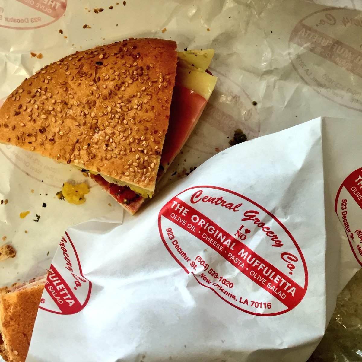 I am fully for my dad @jameskglassman having a craving for <a href="/centralgrocery/">Central Grocery</a> muffuletta &amp; overnighting some to DC 😋