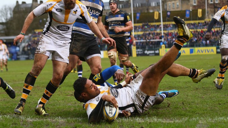 SkySportsRugby's tweet photo. REPORT: Frank Halai scored two tries as Wasps beat Bath 24-18 at the Recreation Ground: https://t.co/VSbD8ZPD27 https://t.co/lXefsEffhZ