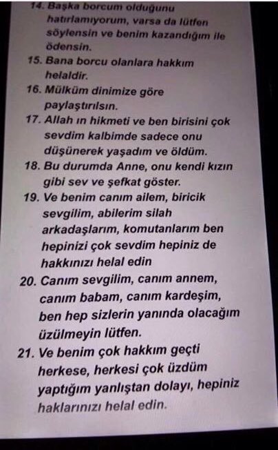 "Allah yolunda cihad,
vatan ve Türk Milleti içindir "

Sur şehidimiz,
Astsubay Doğukan Tazegülün vasiyeti...