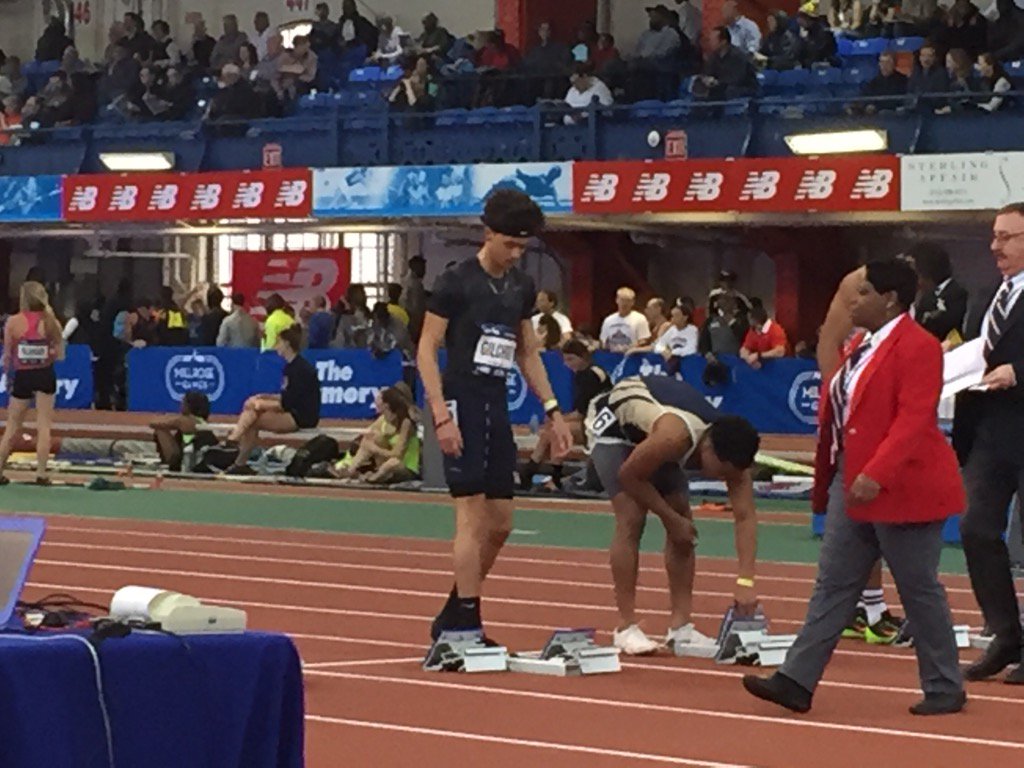 JacobEmert's tweet photo. .@BulldawgsTrack's Tajh Gilchrist set to run the 55m dash.  Meet record is 6.41. #allmets https://t.co/4ggWo1KEaL
