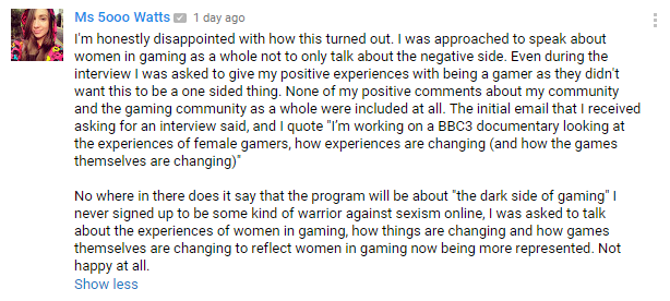 CalemAnnk's tweet photo. BBC3 invites female gamers for an interview. Lies to them about the purpose, only uses negative footage.

#GamerGate https://t.co/p8MVGYnsId