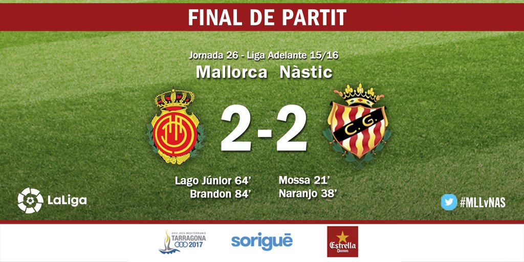 NASTICTARRAGONA's tweet photo. Minut 90. Final a Mallorca. El Nàstic aconsegueix un punt en la seva visita a les illes. 2-2 #nasticlive #MLLvNAS https://t.co/ShrYCPSskm