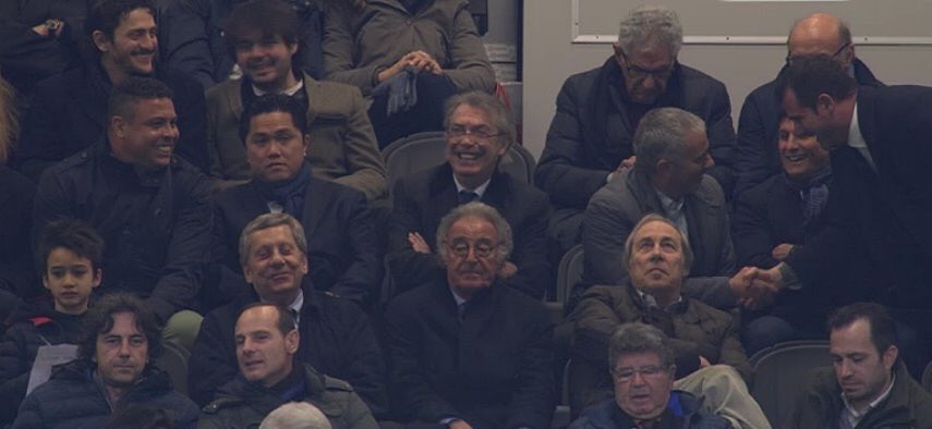 Ronaldo, Thohir, Moratti, Mourinho, Zanetti, Stankovic. all in line like the World's Best Boyband