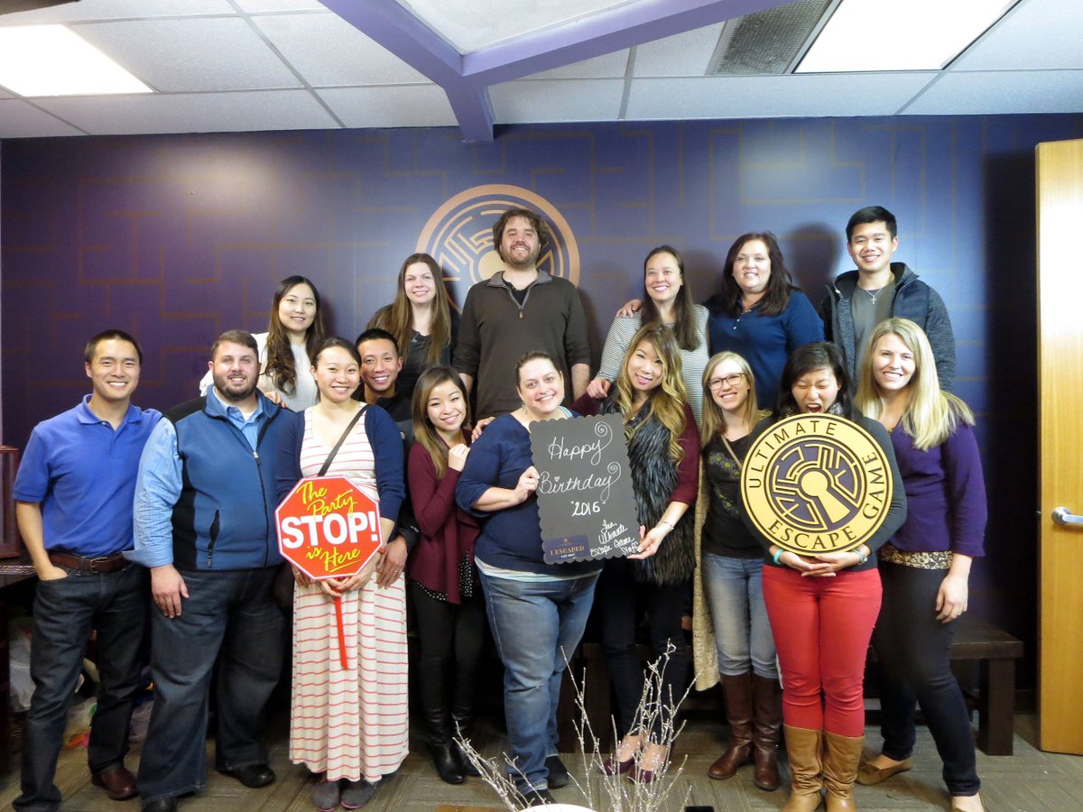 TD2timeMVP's tweet photo. Happy birthday, @brently49! Group photo from #UltimateEscapeGameATL last night. #UltimateEscapeGame #EscapeRoom #ATL https://t.co/UmNvAU5SOf