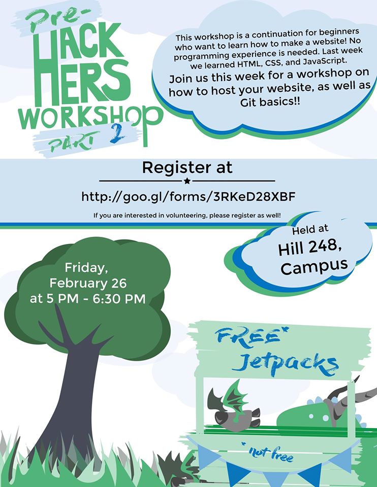 ruhackhers's tweet photo. We will be having our Git/web hosting workshop next Friday before HackHERS! Sign up today! #ruhackhers2016 https://t.co/Dh5PN9lBqE