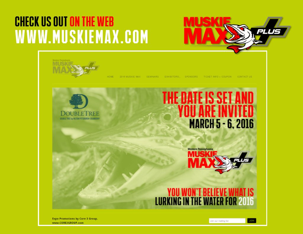 muskiemax's tweet photo. MUSKIE MAX Fishing Expo -- March 5 & 6 -- Double Tree Pittsburgh-Cranberry -- https://t.co/F1YLVNzccP #getmaxed https://t.co/3yuKEd5fNF