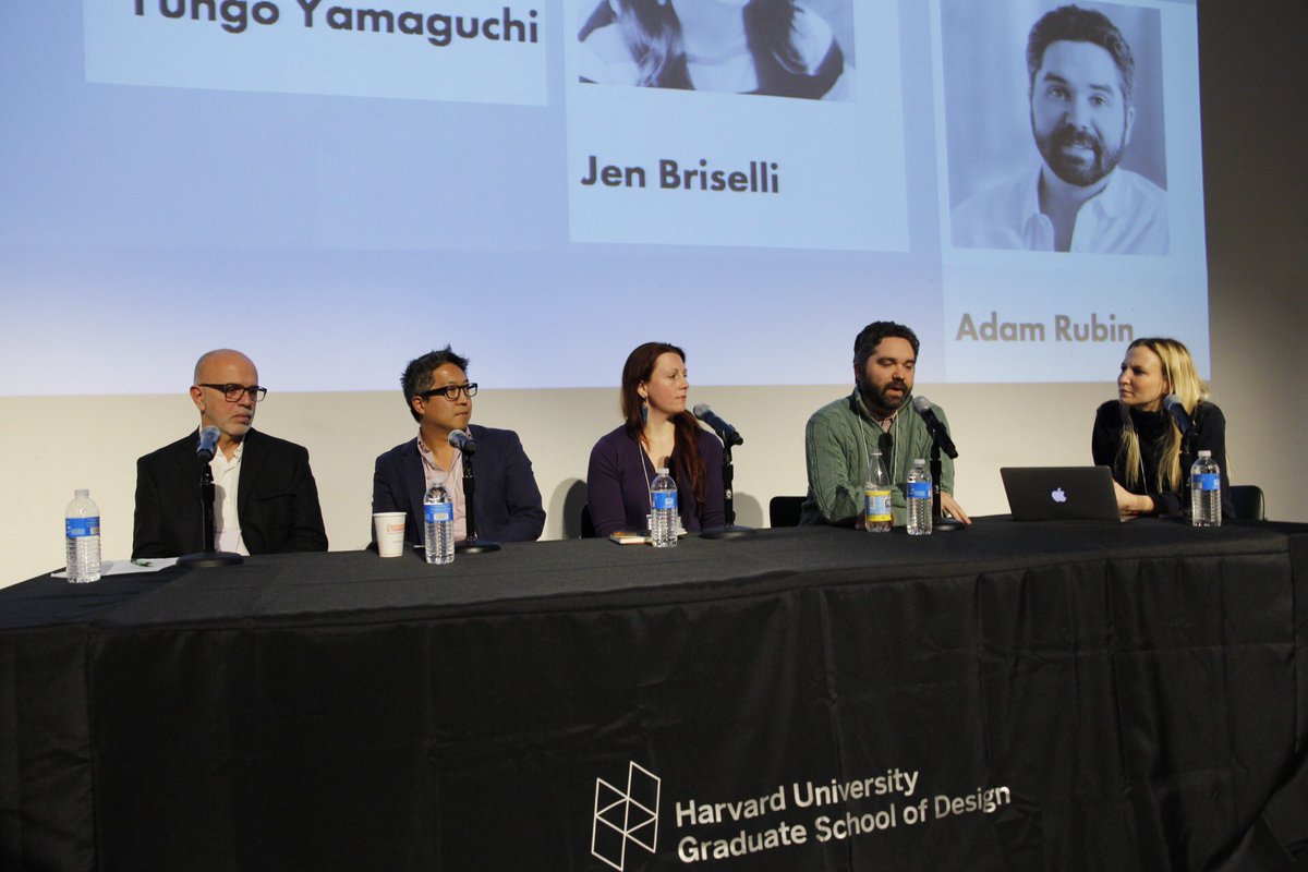 harvardxdesign's tweet photo. Our panelists-- @josecolucci of @ideo, @yuhgo of @_Continuum, @jbriselli of @MadPow & @amrubin of @Fahrenheit212 https://t.co/7opM8iltEN