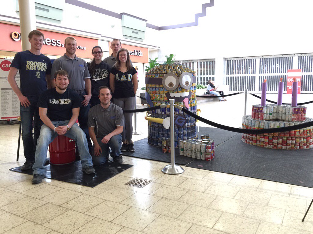 sdsmt's tweet photo. #ASCE students #canstructed "Bob's Birthday" w/ 1,517 cans. Vote at the mall to benefit the Soap for HOPE" project. https://t.co/9IUR4iGZY9