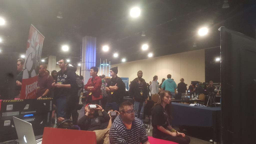 lots of people near our #Galactose and #SwingStar booth <a href="/MAGFest/">MAGFest</a> !  Come and play our game!