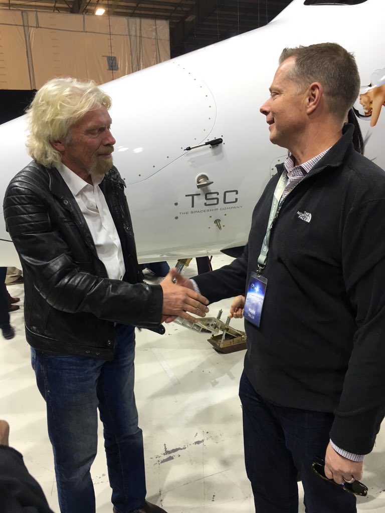 mwtaylor's tweet photo. Honored 2 meet @richardbranson at @virgingalactic #SpaceShipTwo unveiling- @LongBeachCity proud home 4 #LauncherOne https://t.co/JjHdnPHXD5
