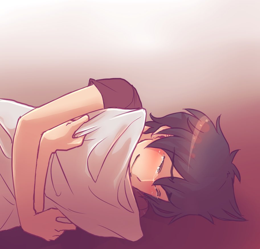 •holds my pillow tears going down my face smiles •