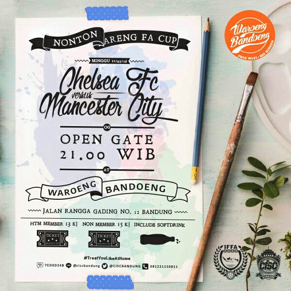 Yang kedua..
#NobarFAcup antara
Chelsea vs Manchester City
Di <a href="/BandoengWaroeng/">Waroeng Bandoeng</a> 
Open Gate: 21.00 WIB
