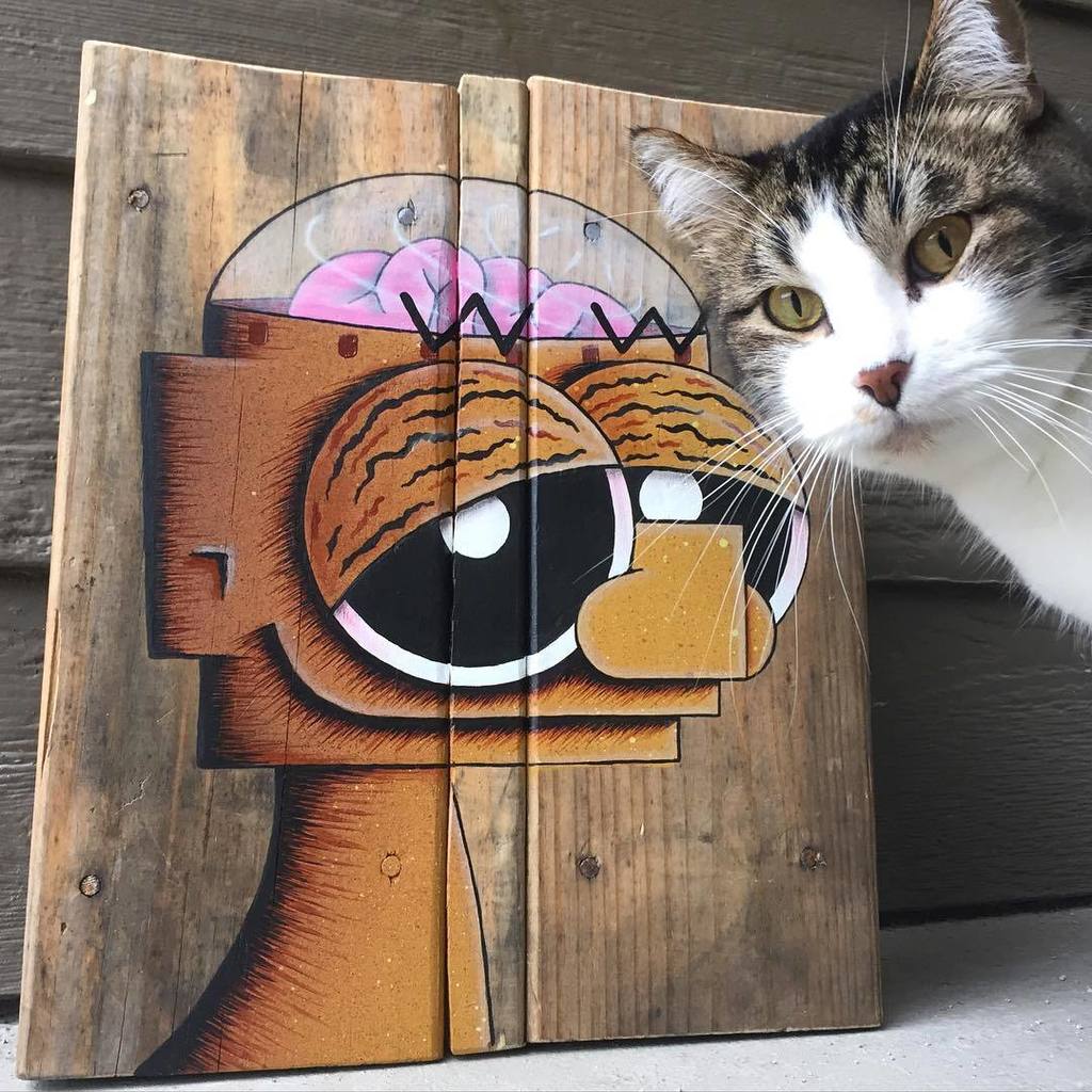 Otherbots's tweet image. Go back one post to bid on this 12x14 mini pallet, high bid of $55 right now 🙂👍 #happyrobots #artforsale #mixedmedi…