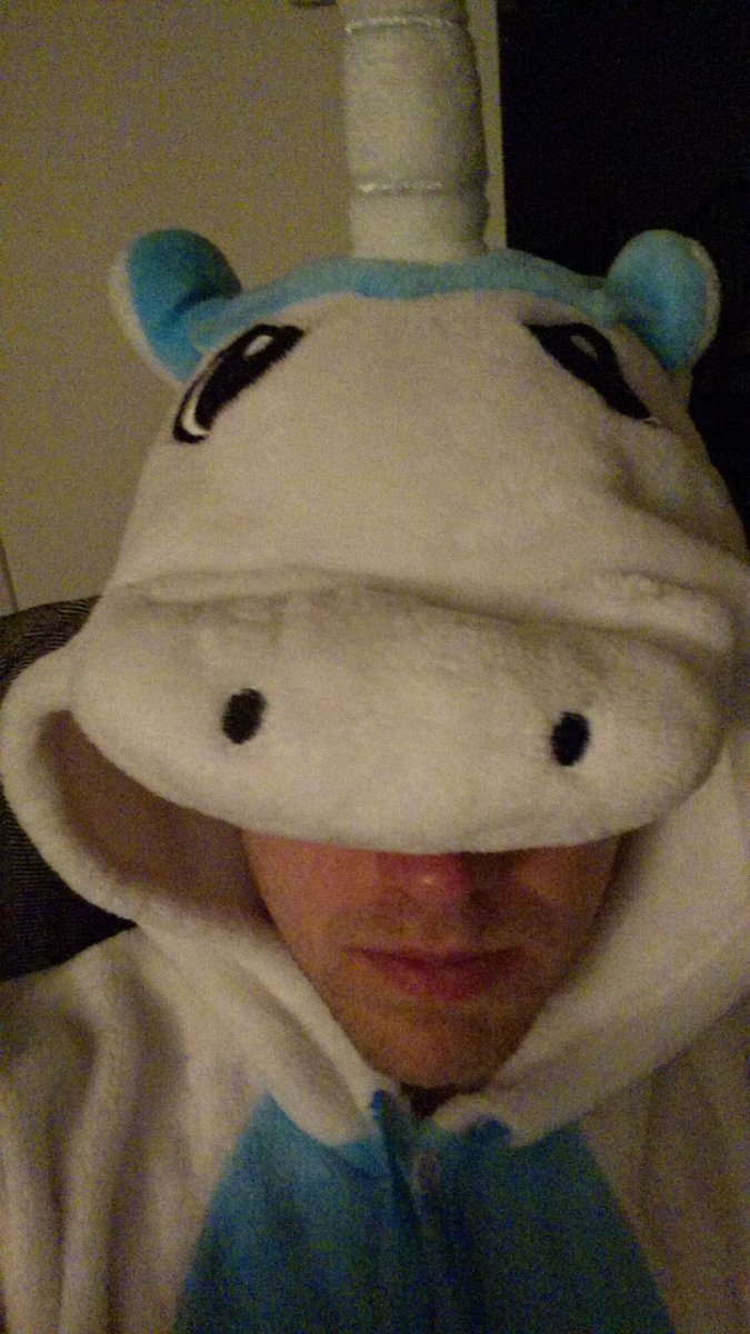 15DaysofDave's tweet image. Ending the night in the Official Mythical Animal one-piece. #UnicornPajamas