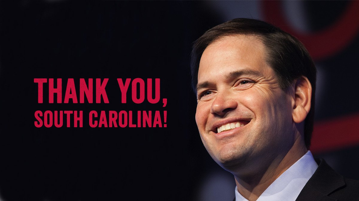 marcorubio's tweet photo. Thank you for a great night, South Carolina! Donate now to help us continue the momentum: https://t.co/NeSfvqgVpM https://t.co/raA2H6mRte