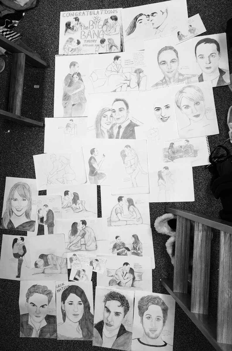 ZHUZHESHU's tweet photo. It's so hard to take a selfie with all my #tbbt drawings lol. I'm wearing #imwithmayim  @GrokNation https://t.co/wIk4PKquNp