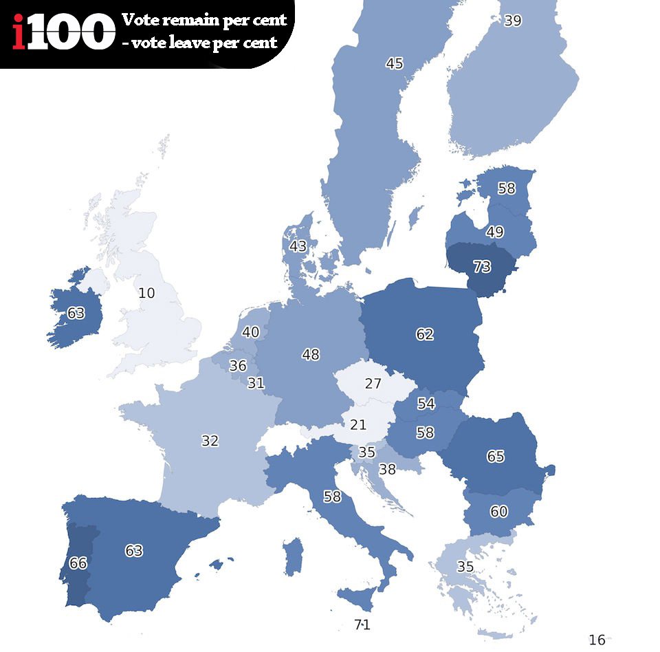 Independent's tweet photo. This map shows which countries most want Britain to stay in the EU https://t.co/eacsYuZ97S https://t.co/HhkZaj3TMx