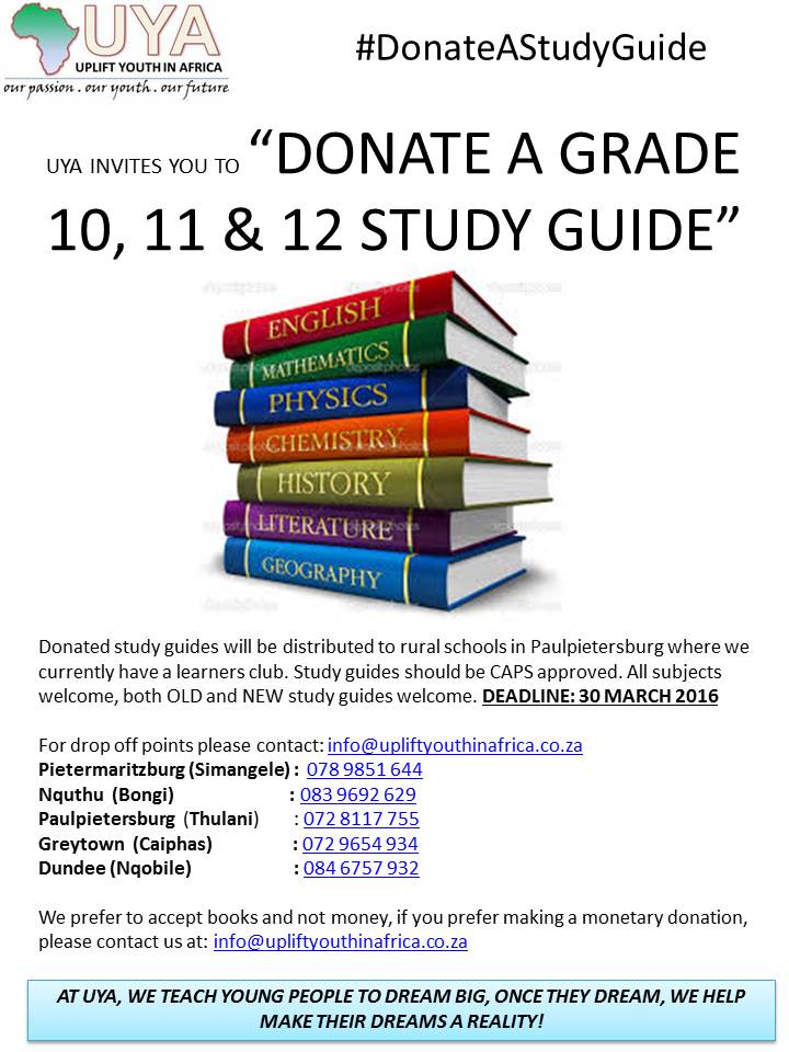 UpliftYouthSA's tweet photo. @PEACEFndn @lead_sa please share the post, spread the word and #DonateAStudyguide https://t.co/yP0dZ3dJoU