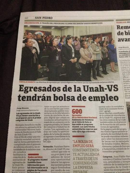 #AlumniUNAH promueve Bolsa de Empleo para egresados. Invita Asociacion de Profesionales Egresados UNAH-VS