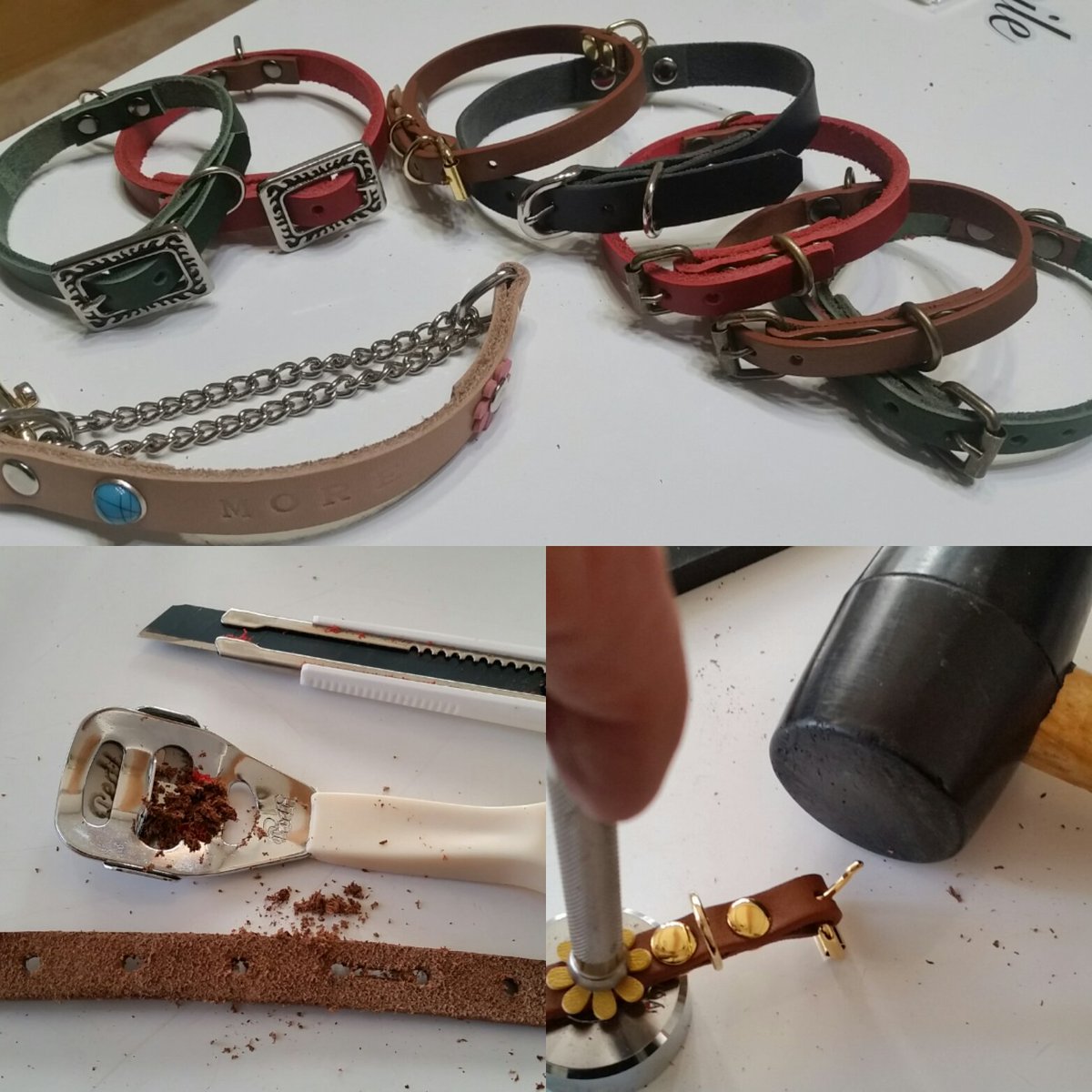 ChiekoMMC's tweet photo. ナメ革の首輪&amp;リードをハンドメイド
名前を打刻したりスタッズや革花つけたり楽しい❗ https://t.co/6bDpmb7Pv5