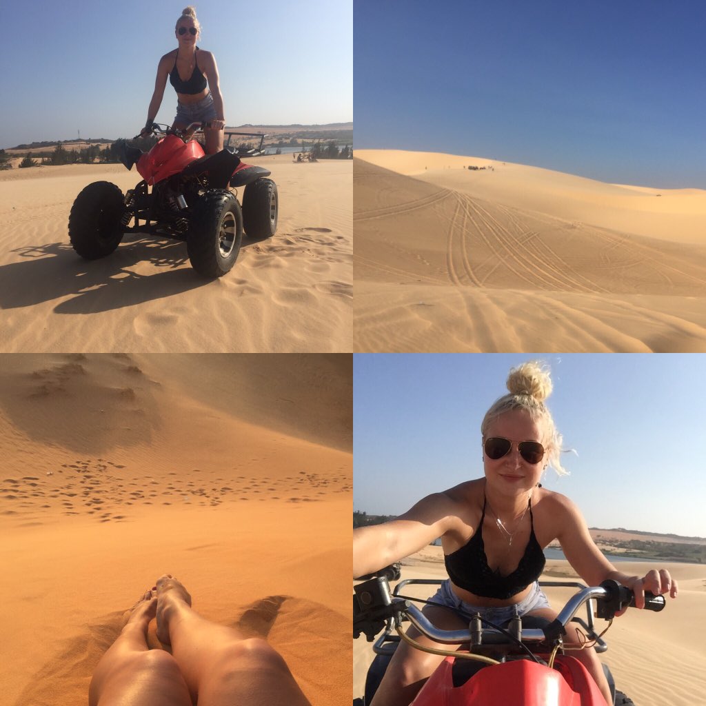 Pugh12Alice's tweet photo. Quad biking white sand dunes and sunset on red sand dunes was unreal #travelling #muine #sanddunes #luckygirl https://t.co/RbjHe00zct