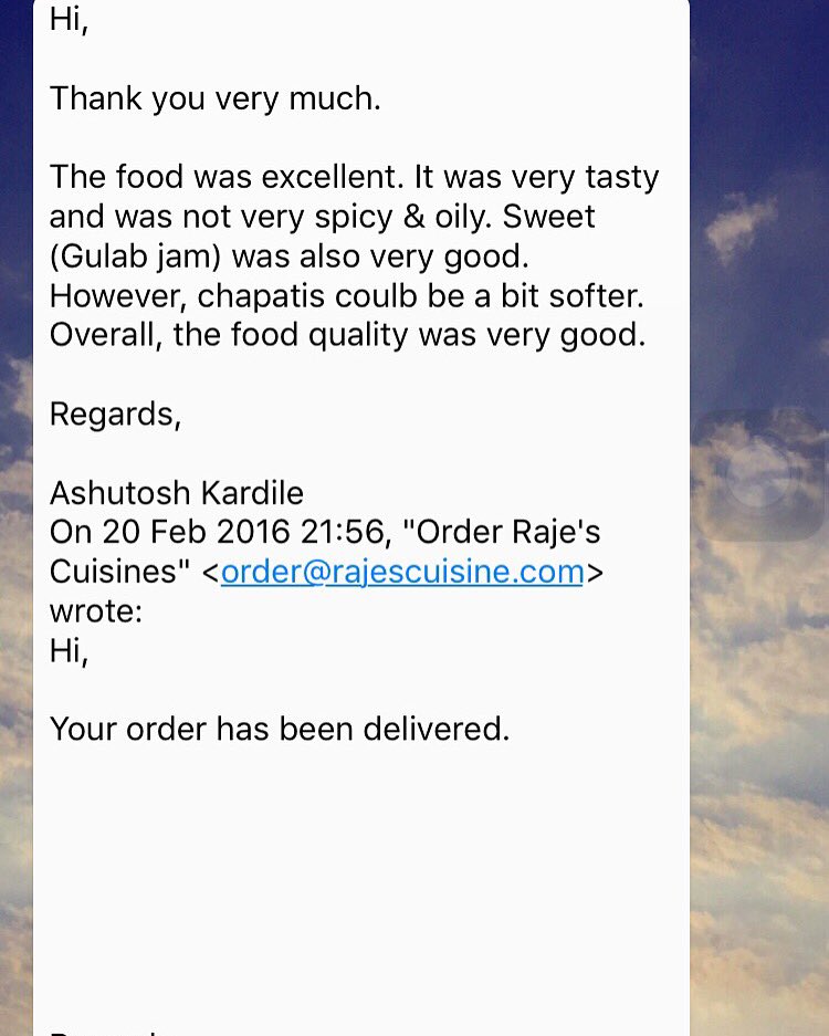 rajescuisine's tweet image. This makes us smile :) #Customerfeedback #learning #rectifying #Rajescuisine #foodforsoul #beginning #happyweekend