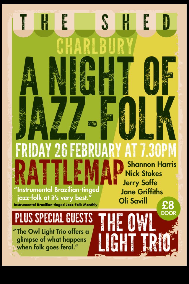We're playing in a shed this Friday night. After which Jane will become possessed by the #SpiritOfJazz