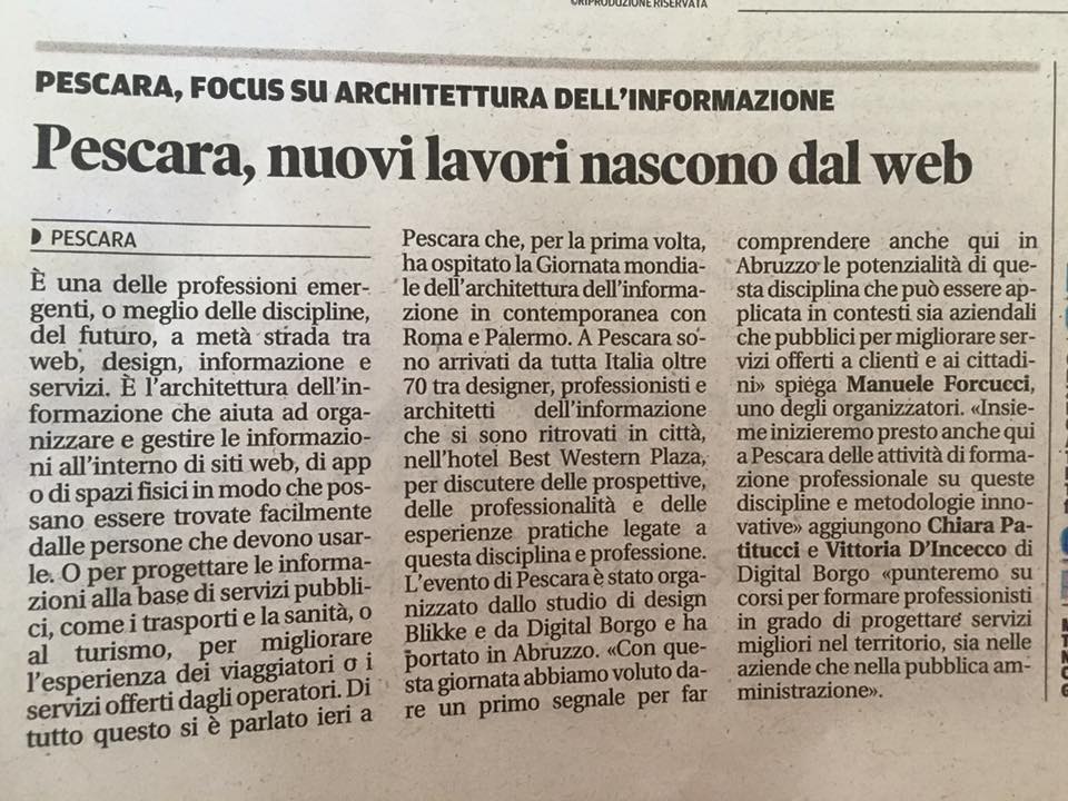 WIADPescara's tweet photo. Oggi si parla del #WIADPescara su @Il_Centro! #WIAD16 https://t.co/BKOLQmmpcs