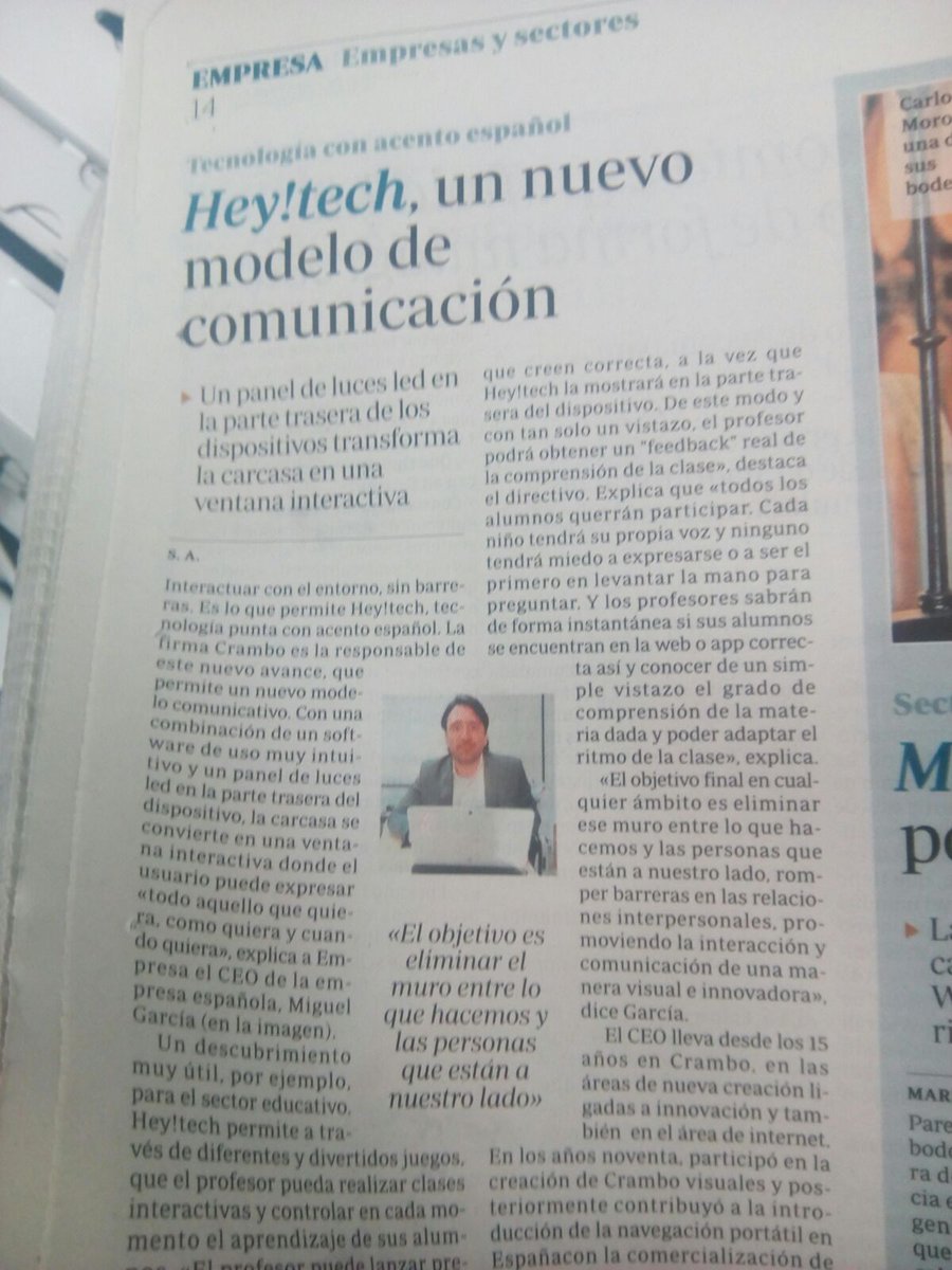heytech_es's tweet photo. Hoy salimos en el periódico ABC! No os lo perdáis https://t.co/4x4TTVV1F3