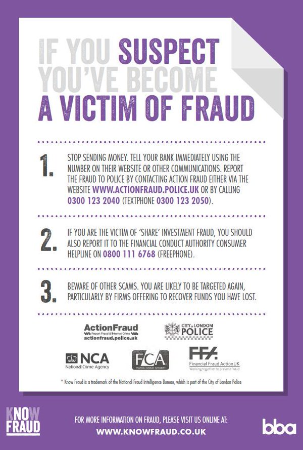 DigitalPCSO's tweet photo. Think you've been a victim of fraud? Here's what you need to know #knowthefacts #FraudTaskforce via @bbavoice https://t.co/wmHoNdXuqb