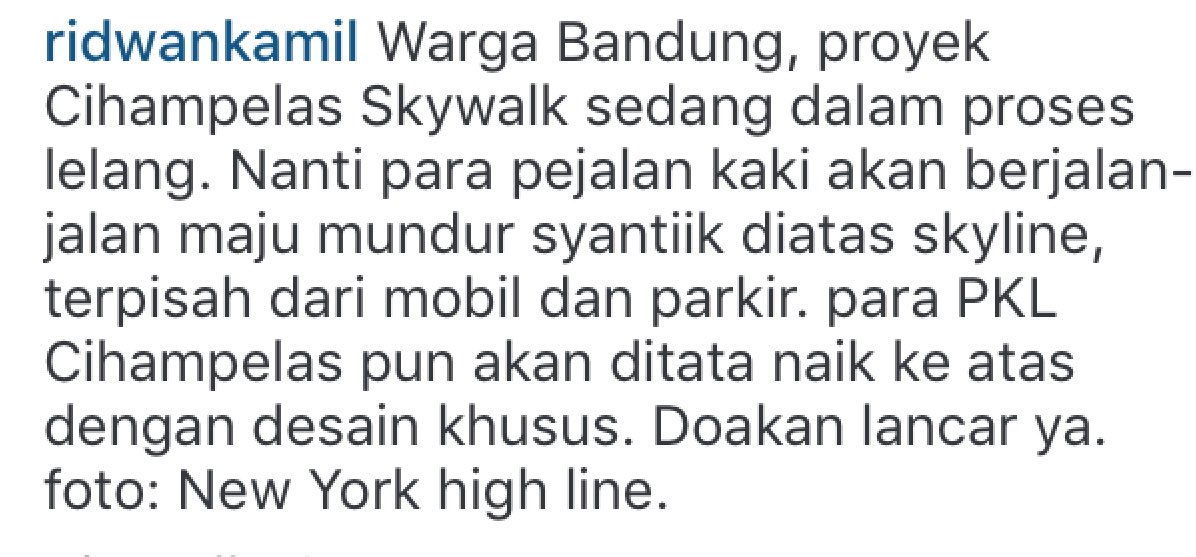 ridwankamil's tweet photo. Tahun ini warga/turis bisa berjalan kaki nyaman diatas jalan Cihampelas terpisah dari mobil dgn konsep skywalk. https://t.co/qKavhUHsie