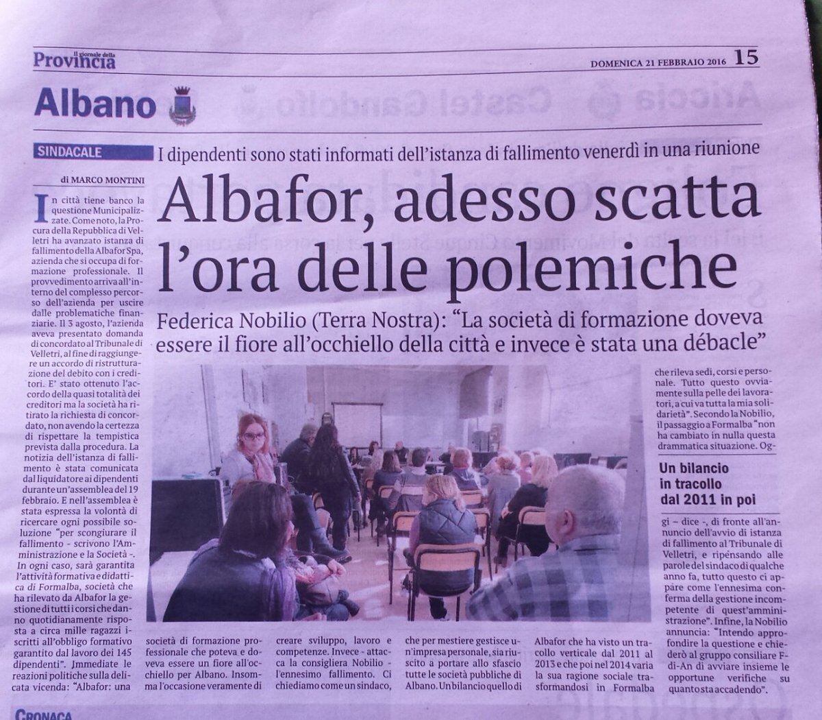 FedeNobilio's tweet photo. Fallimento #Albafor #albanolaziale. Gravi responsabilità amministrazione #PD. Massima solidarietà ai lavoratori https://t.co/Re6rGlJqT1