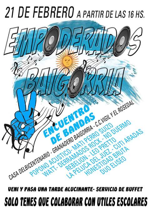 Baigorria_Joven's tweet photo. Hoy en Baigorria te esperamos! Una tarde con música y buffet. Colaborà trayendo útiles escolares. https://t.co/g3ZfxVCtoa